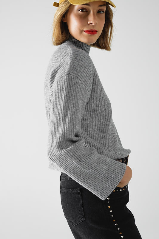 grey ribbed turtleneck sweater - Jumpers
