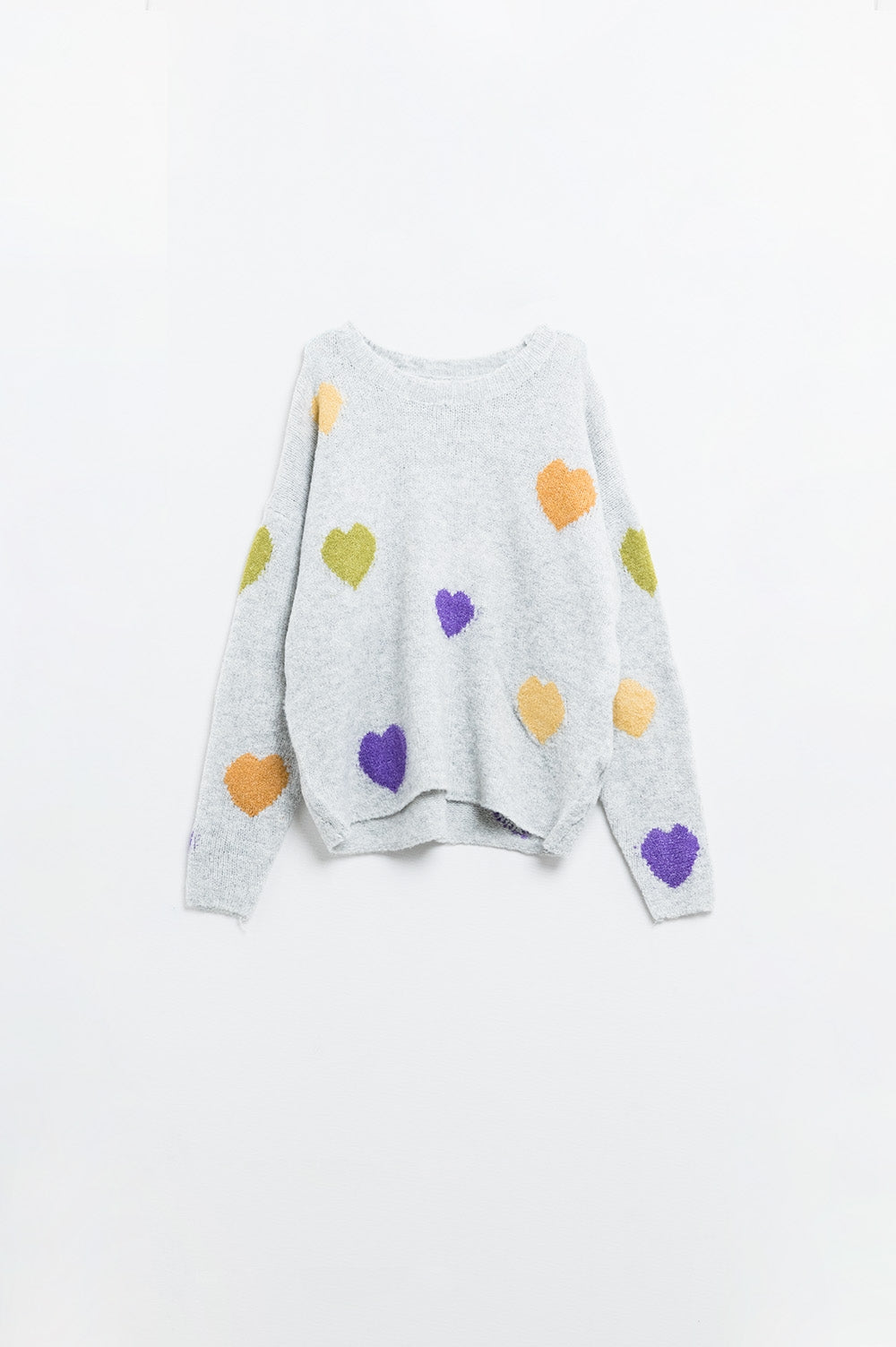 Grey sweater with boat neck and heart print - Sweaters