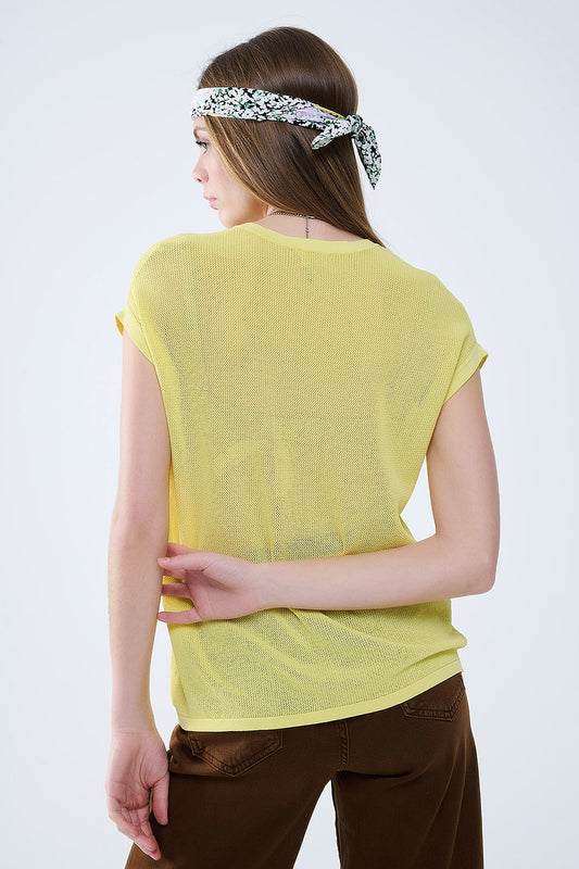 grid knit sweater in yellow color - Jumpers