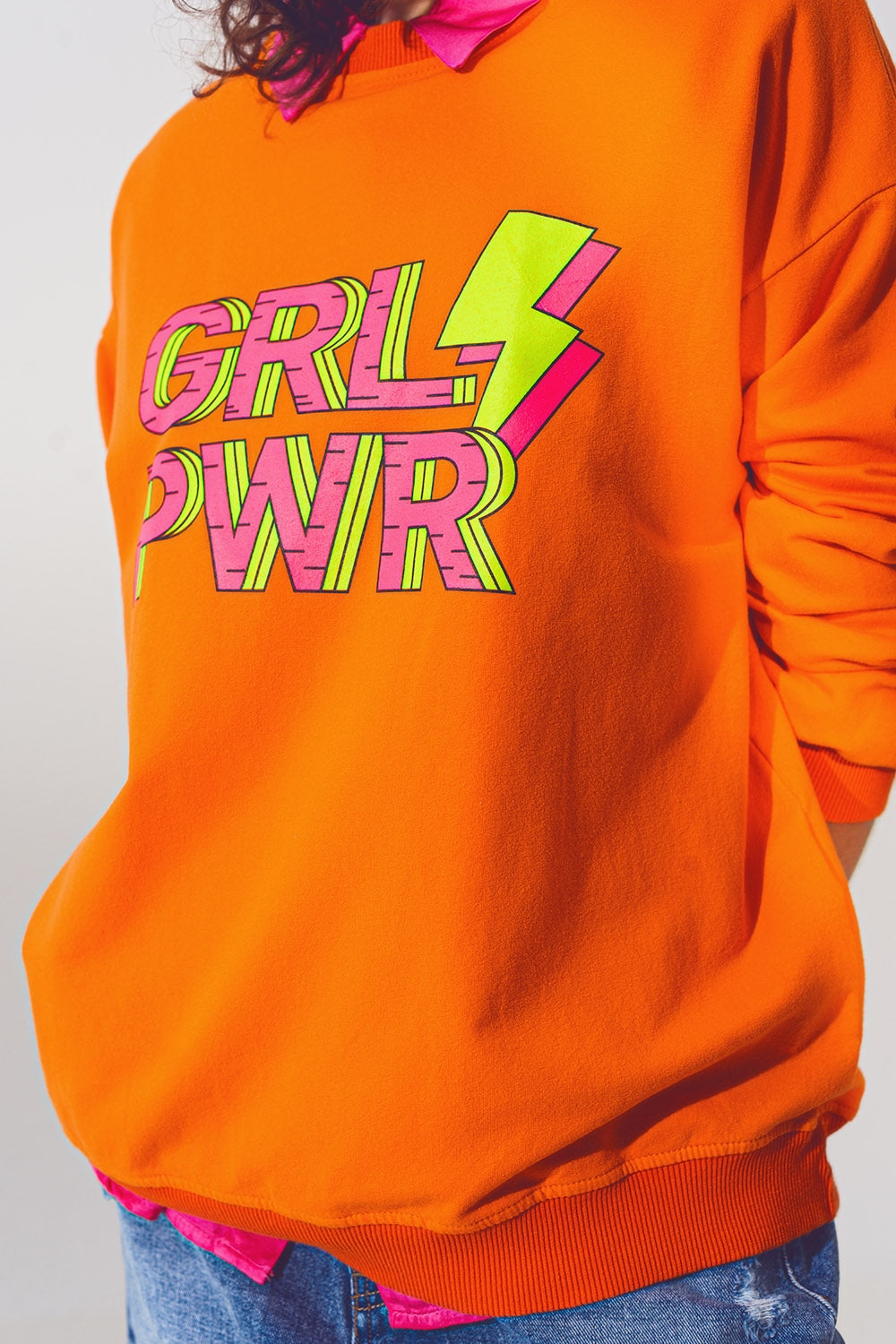 GRL PWR Text Sweatshirt in Orange - Sweaters