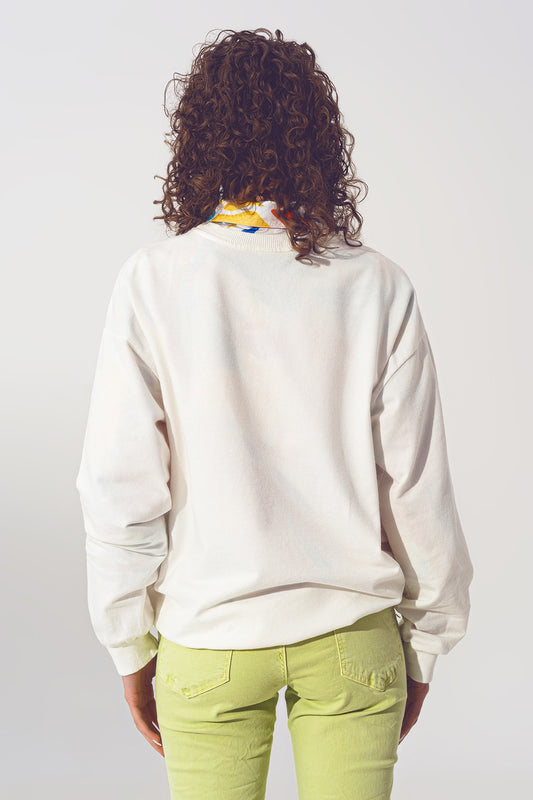 GRL PWR Text Sweatshirt in White - Sweaters