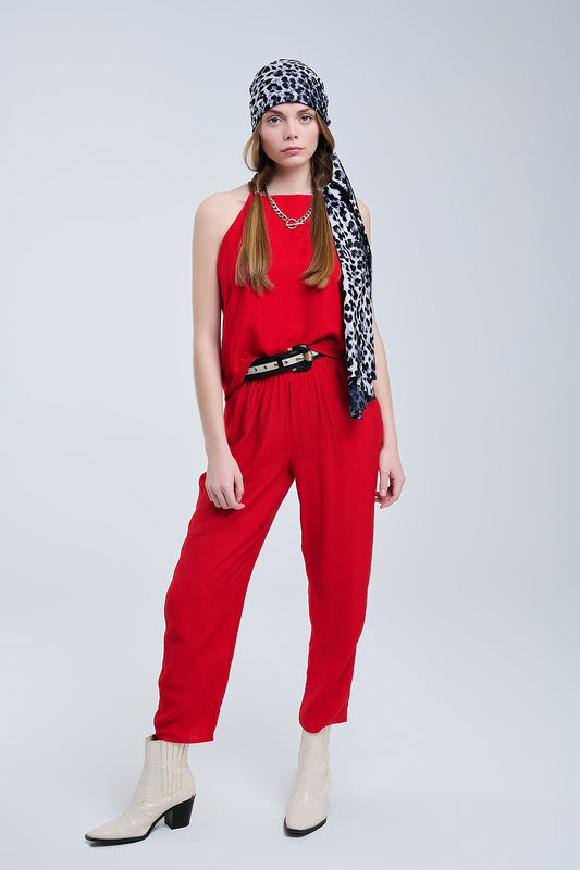 Halter Neck Basic Summer Tank in Cherry Red - Tops