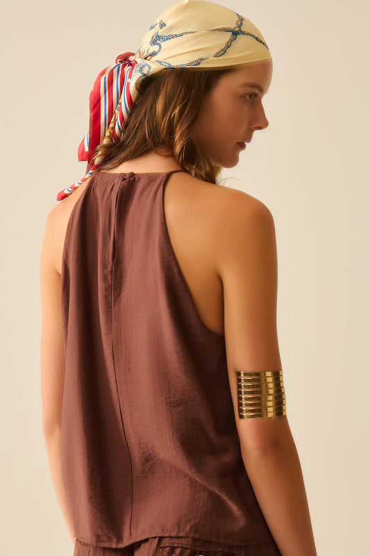 Halter Neck Basic Summer Tank in Chocolate brown - Tops
