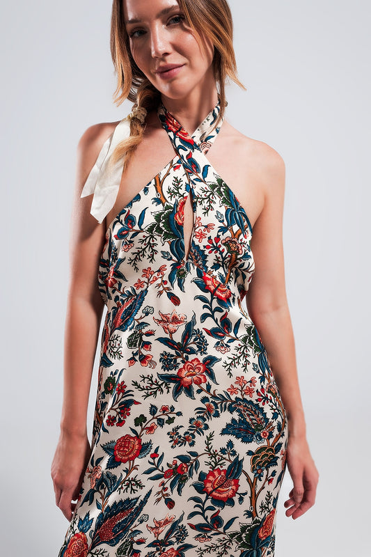 Halter neck maxi dress in beige paisley print - Dresses
