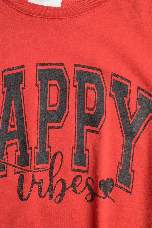 Happy Vibes Graphic Relaxed T-Shirt in red color - Tops