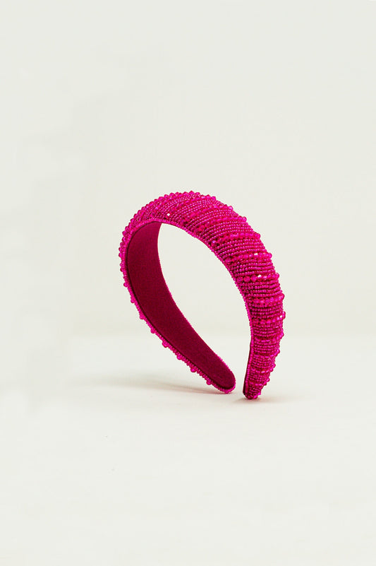 Headband with Beads in Fuchsia - Headbands