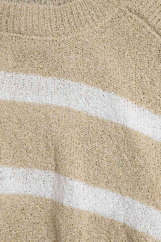 Heather Sweater With Open Shoulders and Horizontal Stripes in Beige - Jumpers