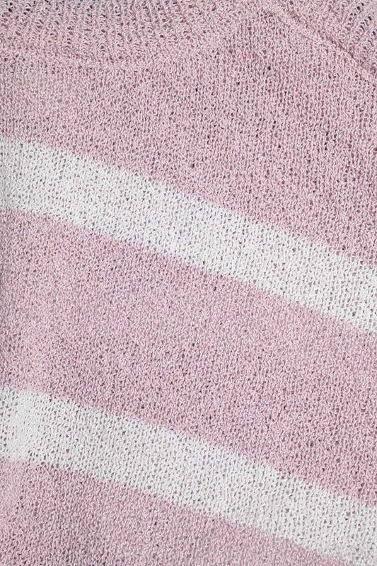 Heather Sweater With Open Shoulders and Horizontal Stripes in Pink - Jumpers