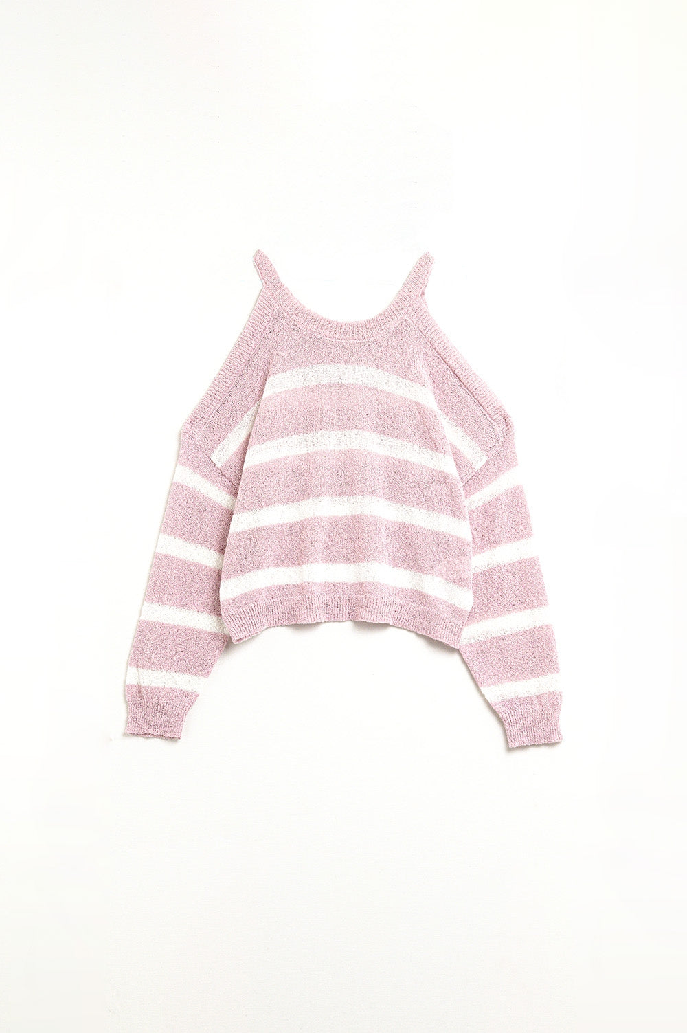 Heather Sweater With Open Shoulders and Horizontal Stripes in Pink - Jumpers