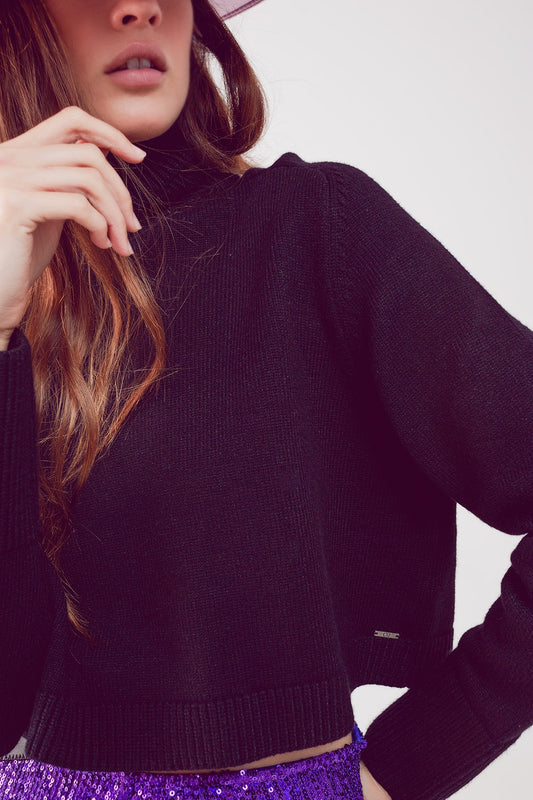 High neck cropped jumper in black - Jumpers