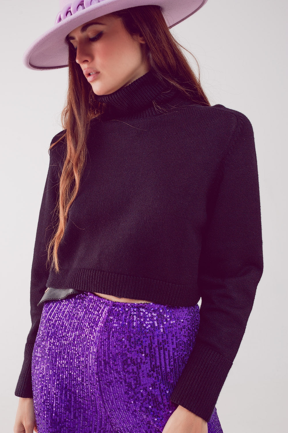 High neck cropped jumper in black - Jumpers
