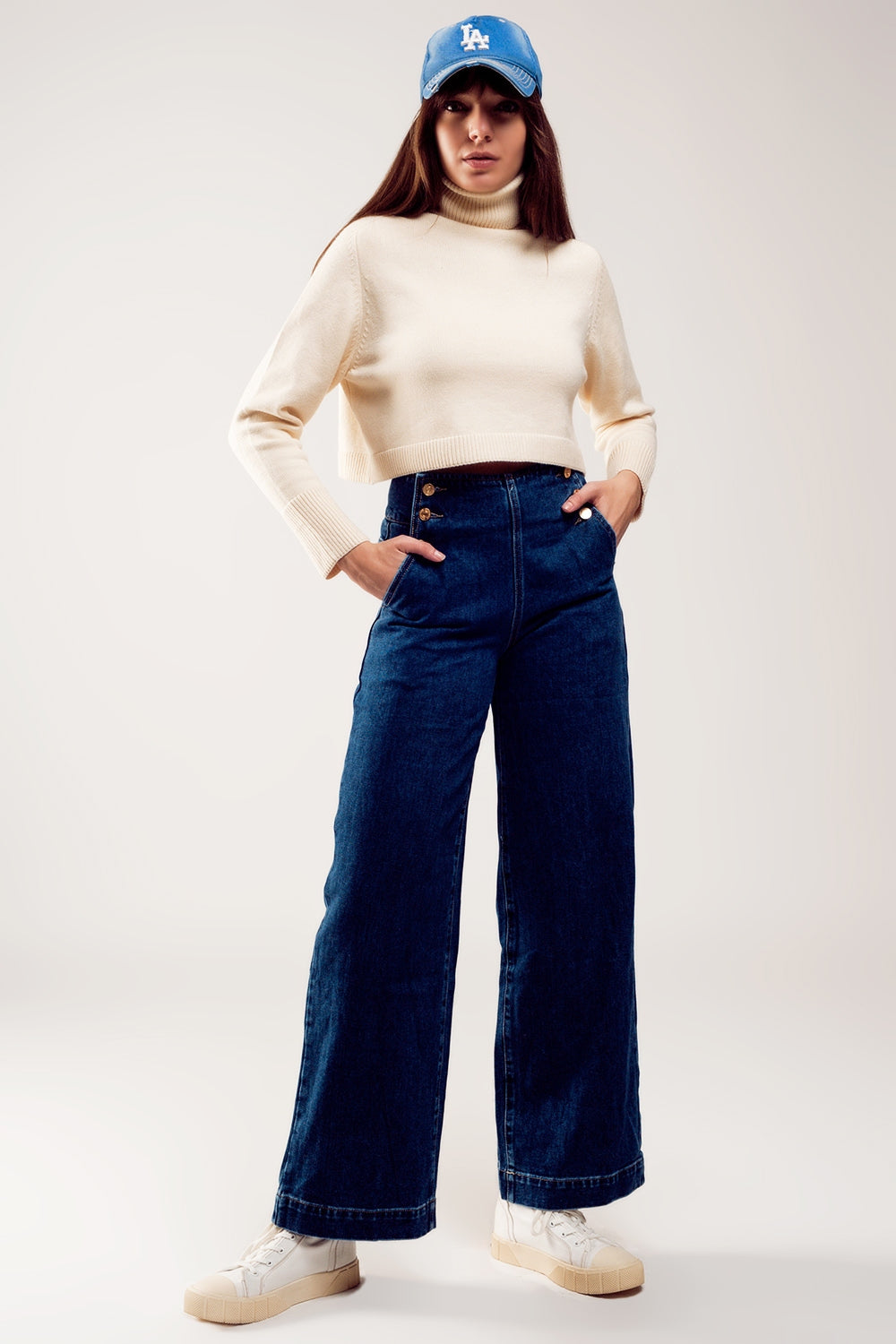 High neck cropped jumper in cream - Jumpers