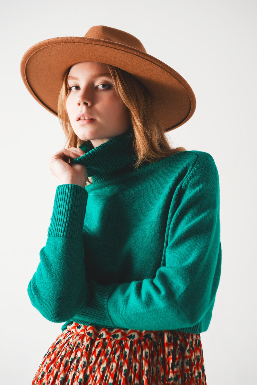 High neck cropped jumper in green - Jumpers