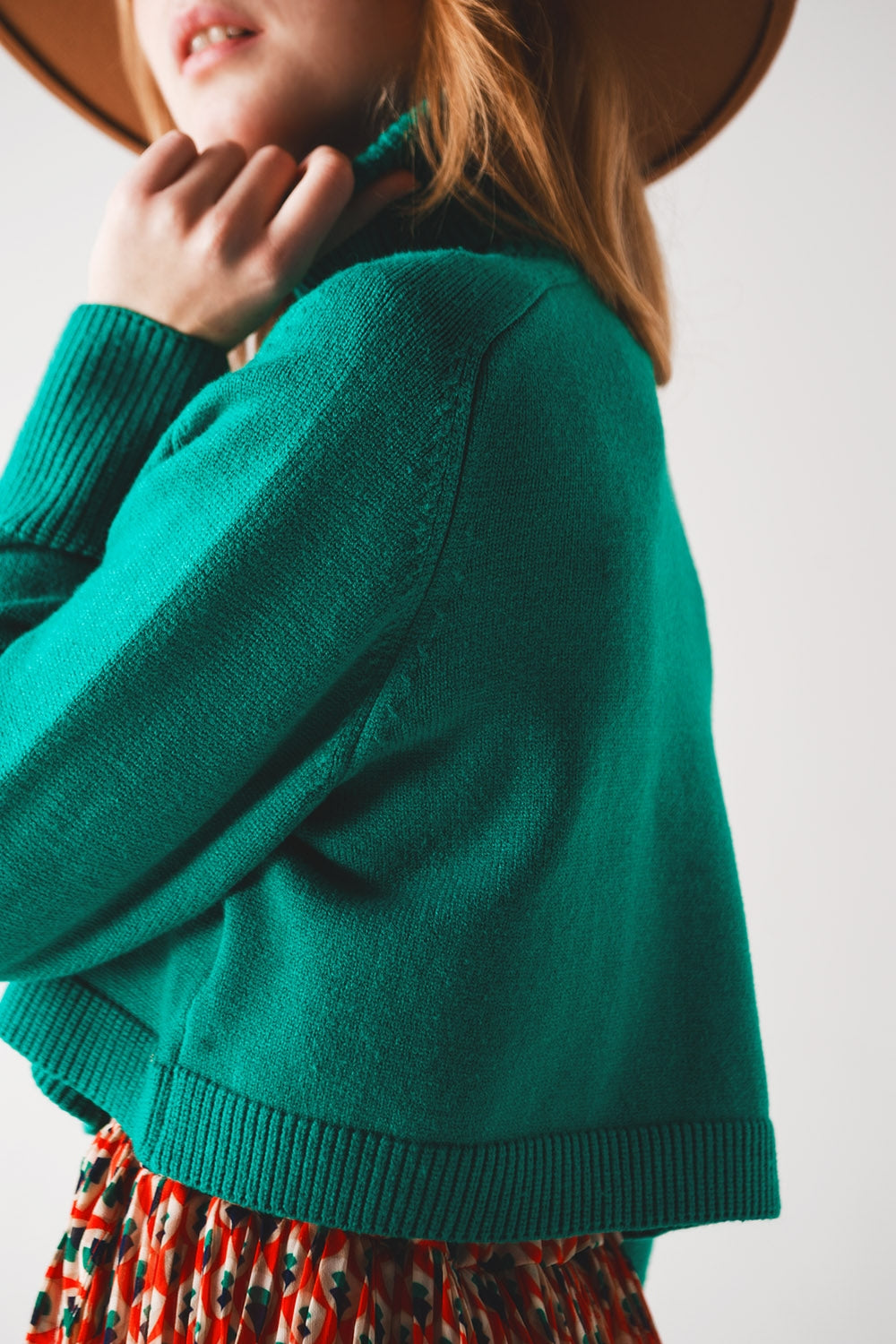 High neck cropped jumper in green - Jumpers