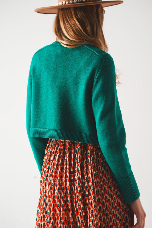 High neck cropped jumper in green - Jumpers