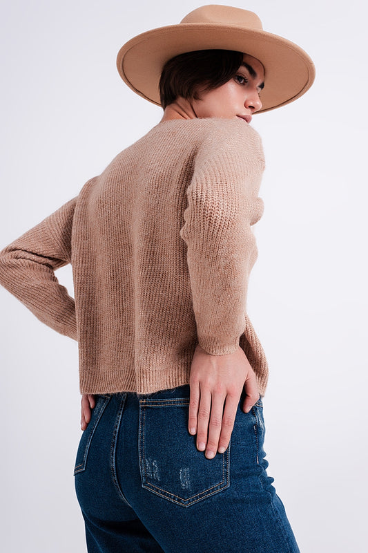 High neck jumper in beige - Jumpers