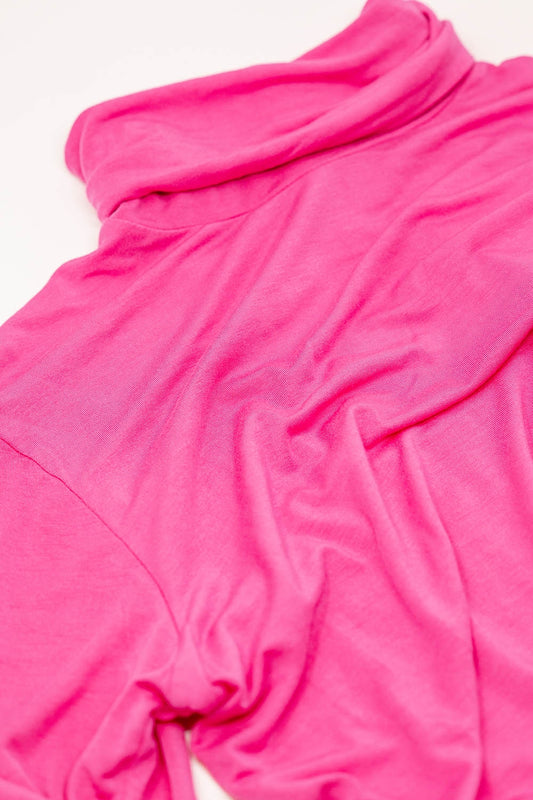 High Neck Long Sleeve Top in fucsia modal - Shirts