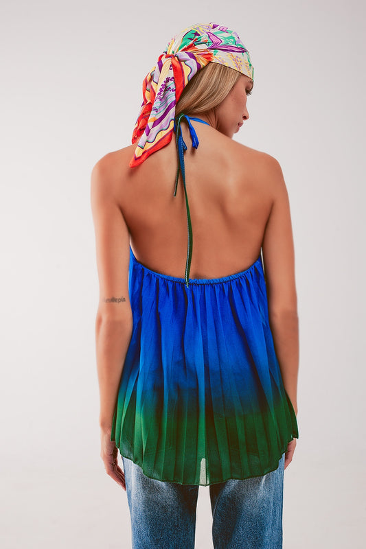 High neck pleat top in blue ombre - Tops