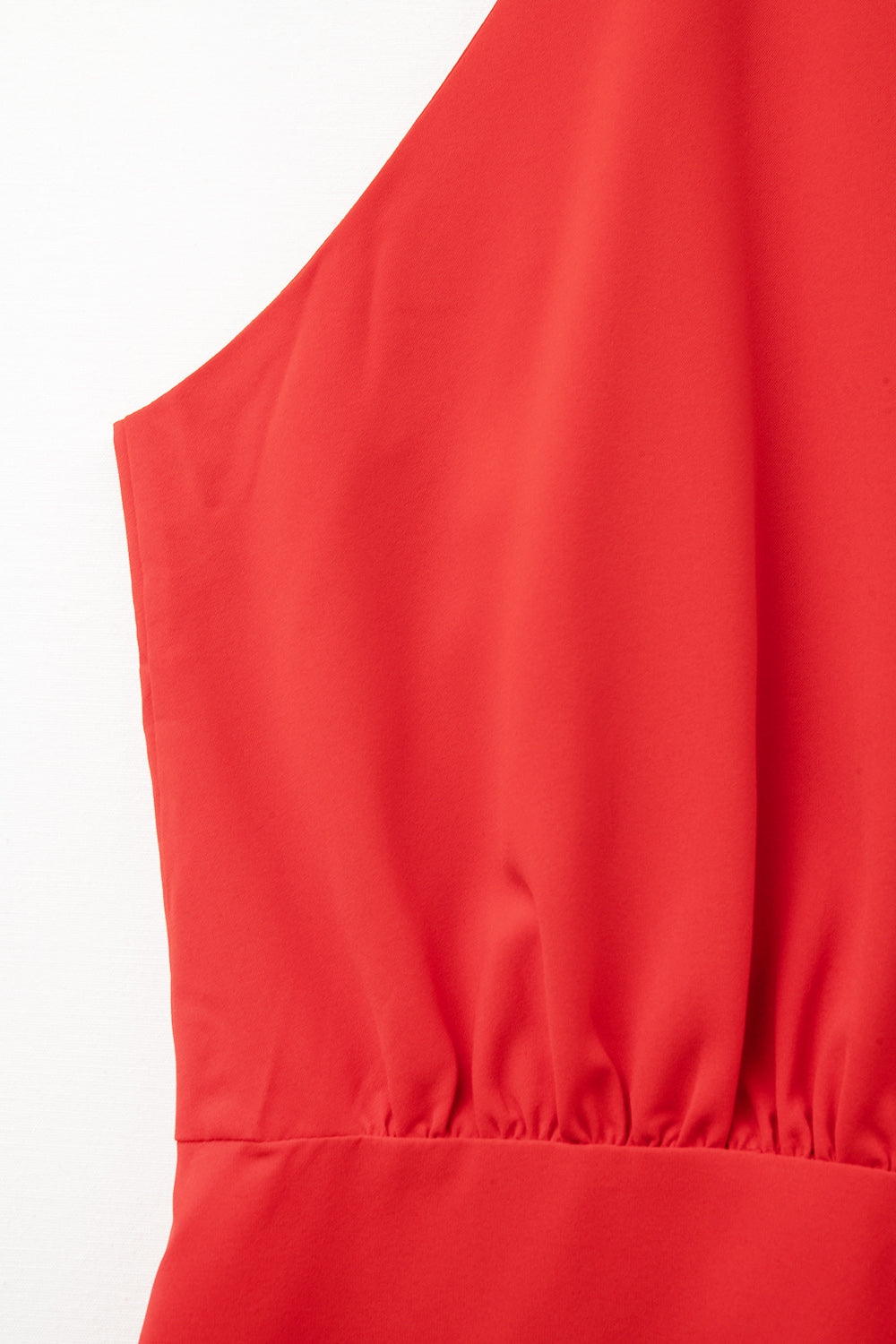 High Neck red romper with Front Pleat Detail - Dresses