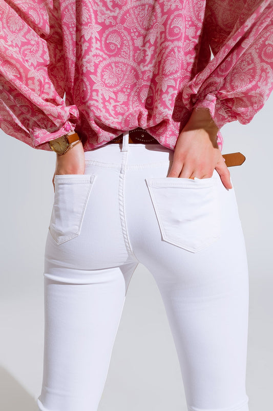 High Rise Basic Flared Jeans In White - Jeans