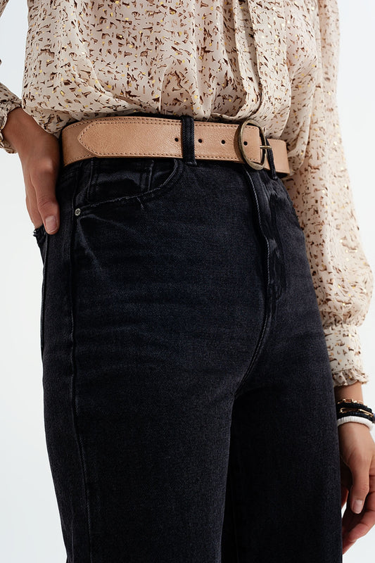 high rise straight jeans in washed black - Jeans