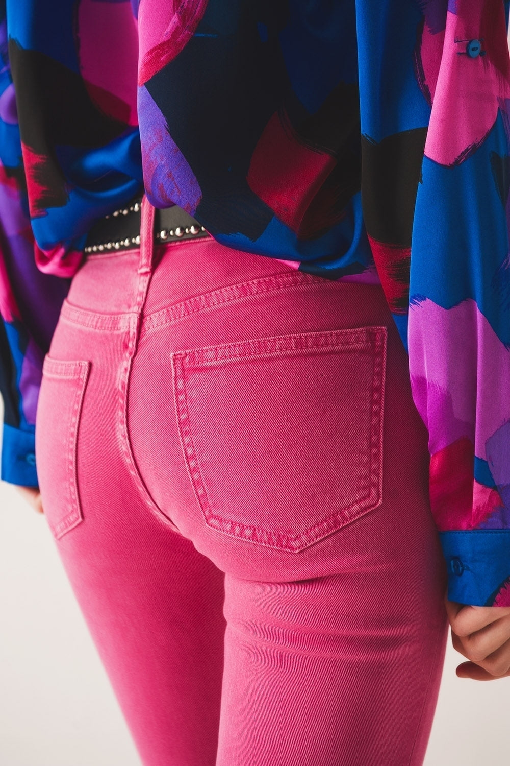 High waist flare jean in pink - Jeans