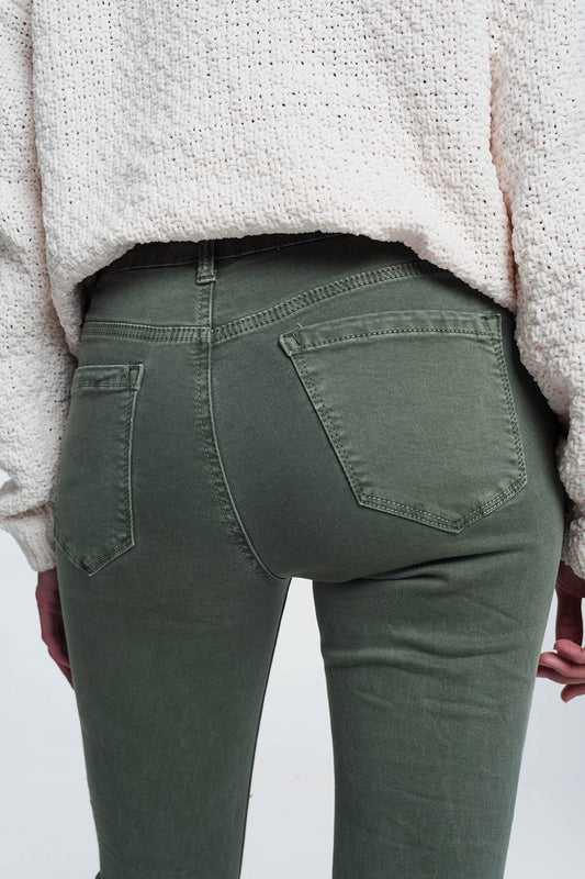 High Waist Skinny Jeans in Green with Pockets - Jeans