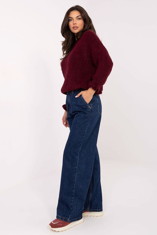 High Waisted Dark Denim Trousers for Women - Jeans