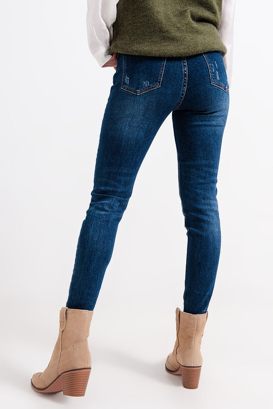 High waisted skinny jeans in blue wash - Jeans