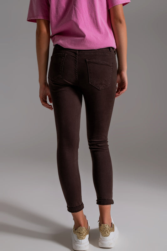 High waisted skinny jeans in brown - Jeans