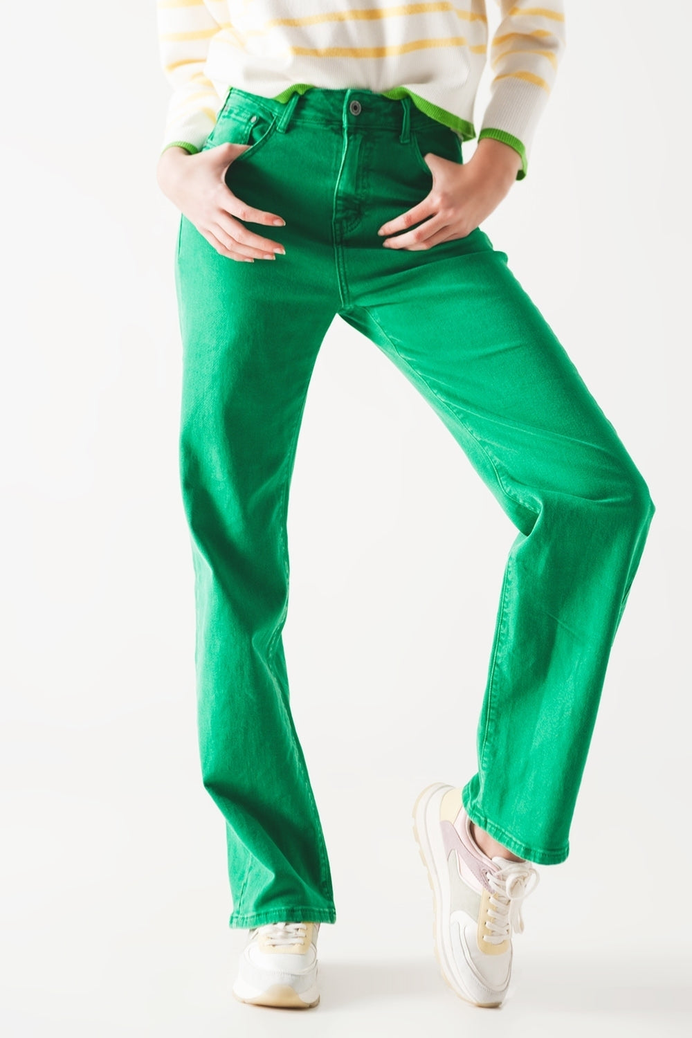 High waisted slouchy mom jeans in green - Jeans