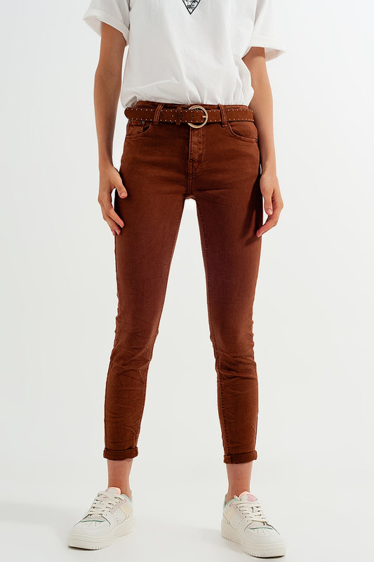 High waisted super skinny pants in camel - Trousers