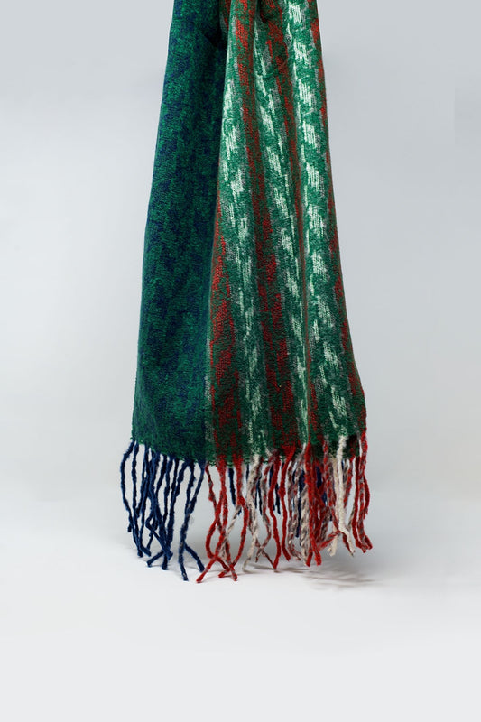 Houndstooth design Scarf in green and red - Scarves