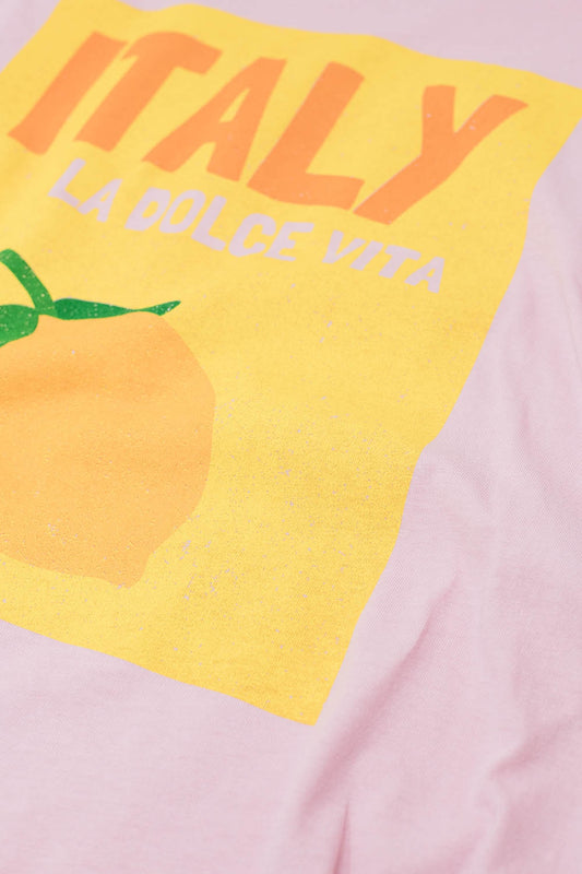 Italy La Dolce Vita Baby Pink T-shirt With Graphic Print - T-Shirts