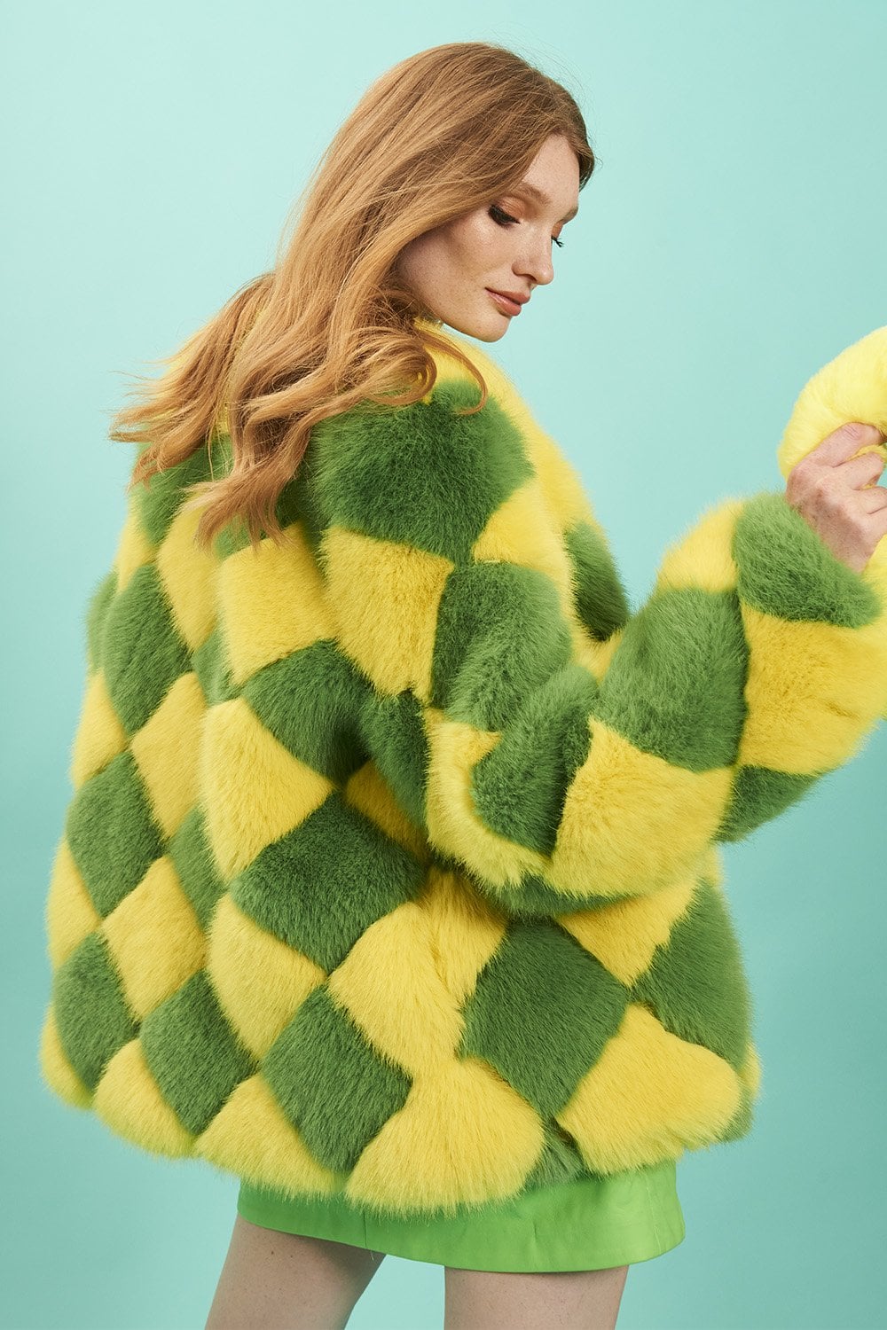 Delilah Yellow Green Faux Fur Jacket - Faux Fur Jackets