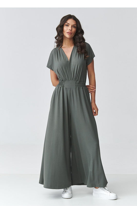 Makadamia Elegant One-Piece Jumpsuit with Wide Legs in Soft Grey for Effortless Style