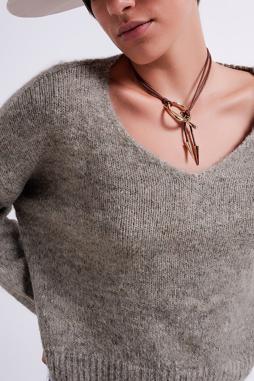 Khaki batwing fluffy sweater - Jumpers