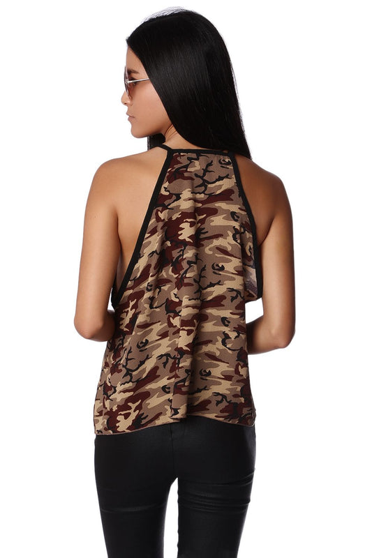 Khaki camo print dip hem top - Tops