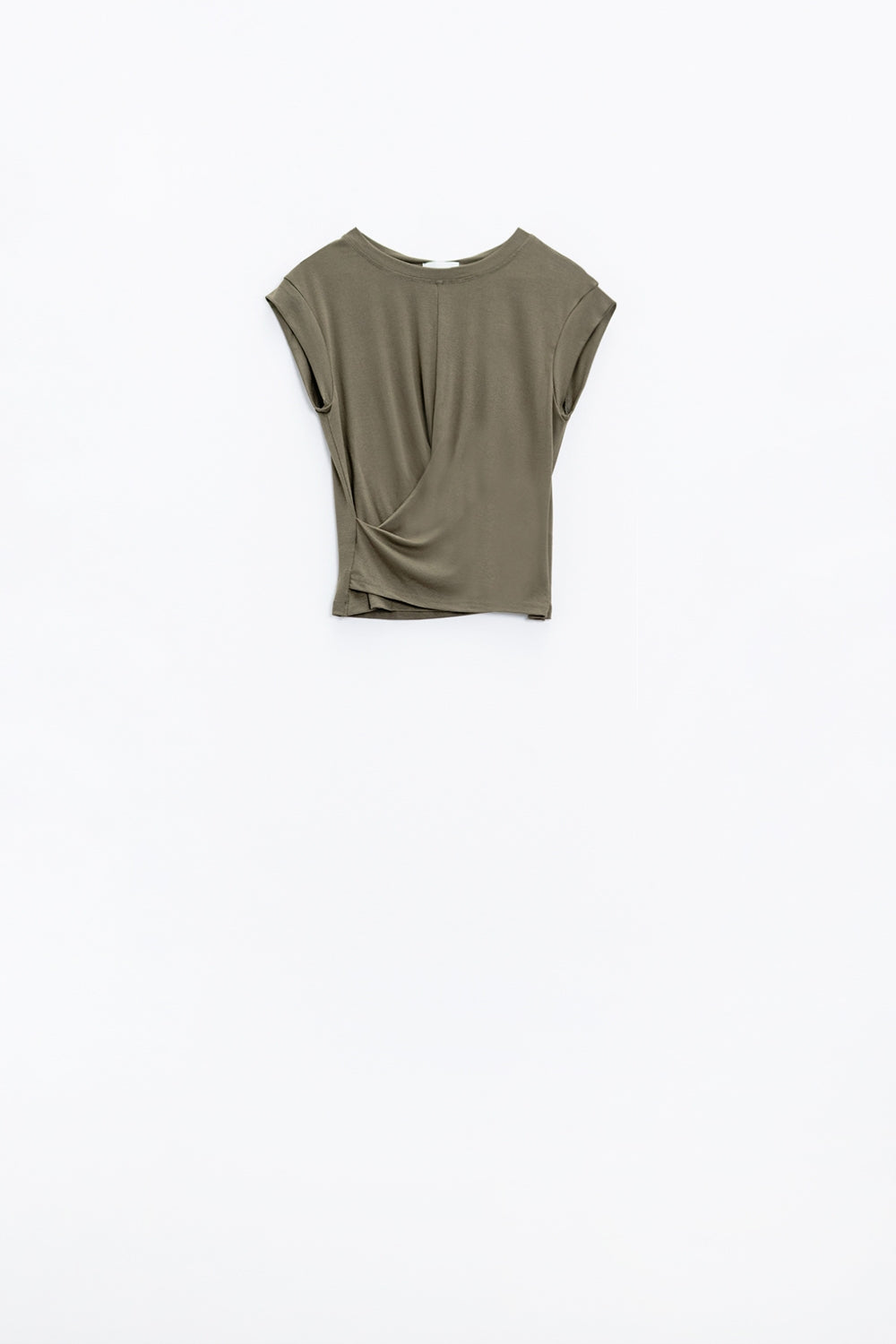 Khaki short-sleeved top crossed at the bottom front - Tops