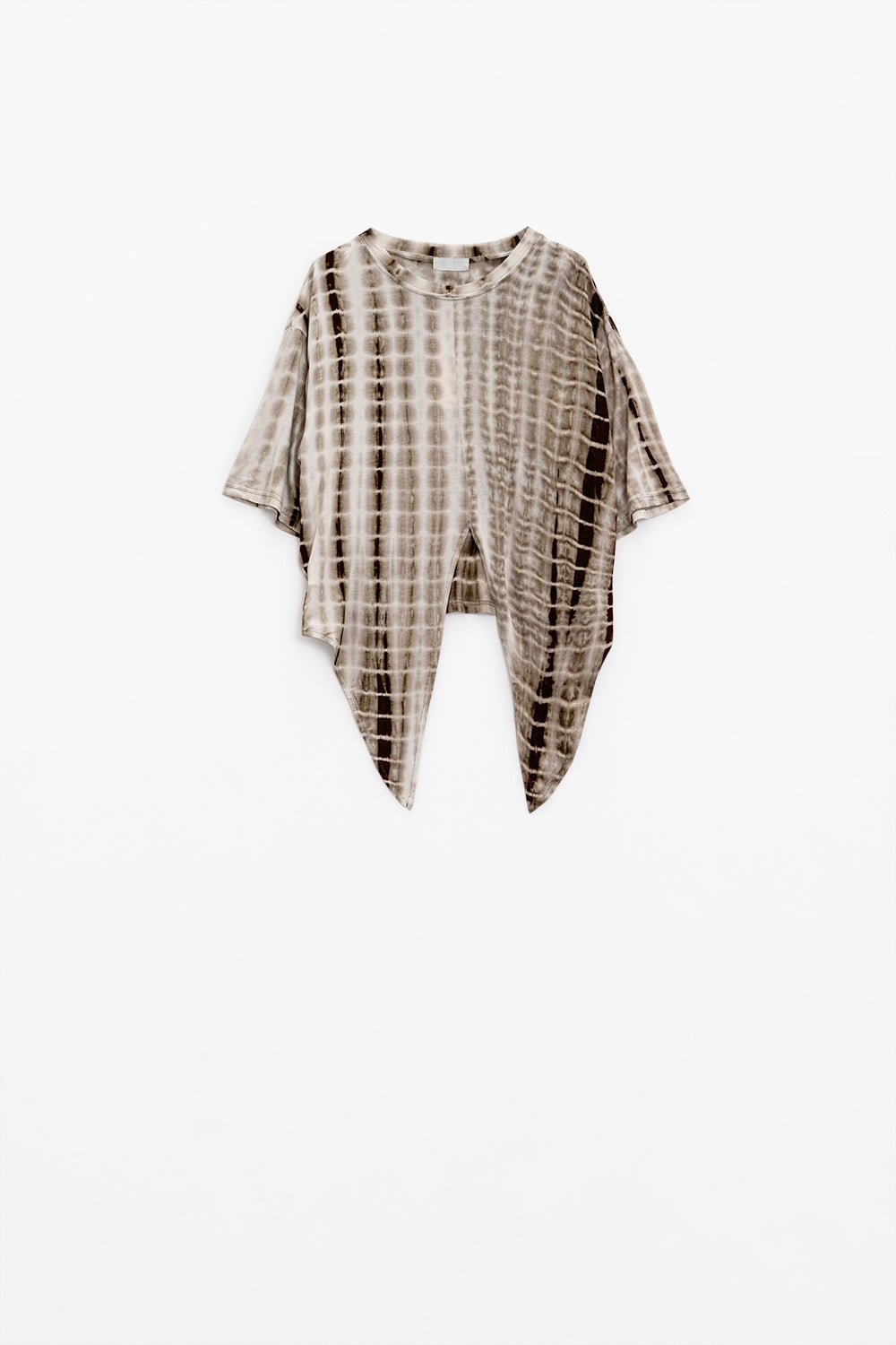 Khaki Tie Dye printed t-shirt with knot on the front - T-Shirts