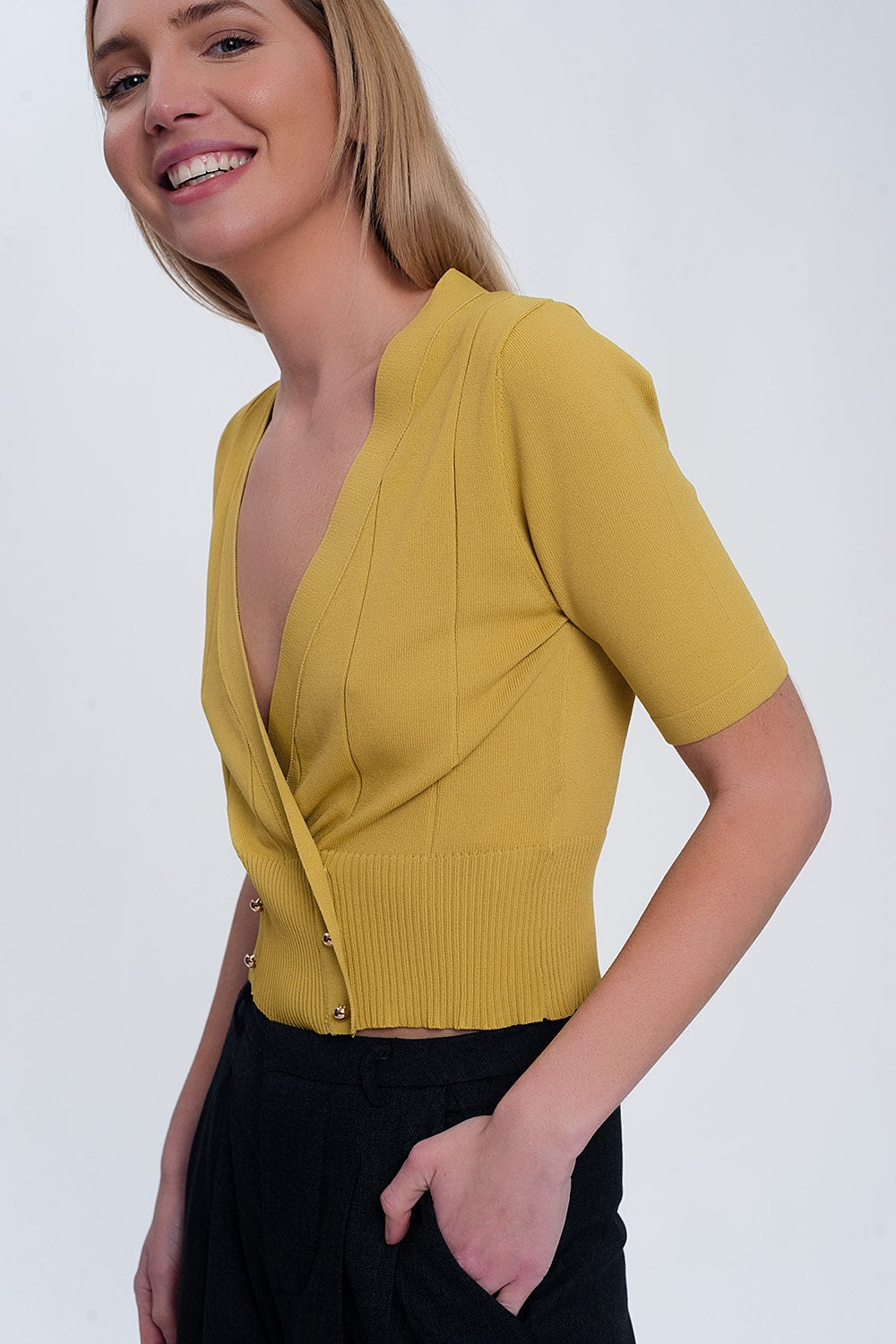 knit button through cardi top in green - Jumpers