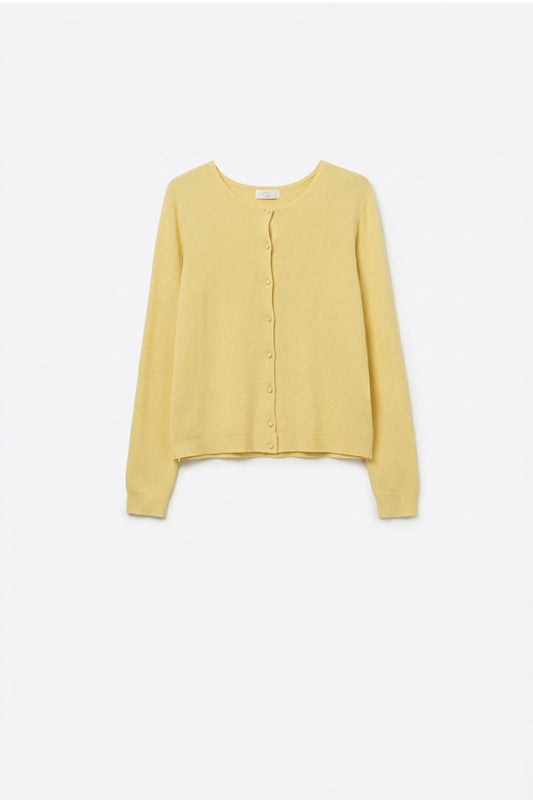 Yellow Ribbed Knit Cardigan with Mother-of-Pearl Buttons - Cardigans