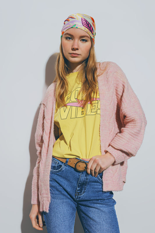 Knitted Cardigan in Pink - Cardigans