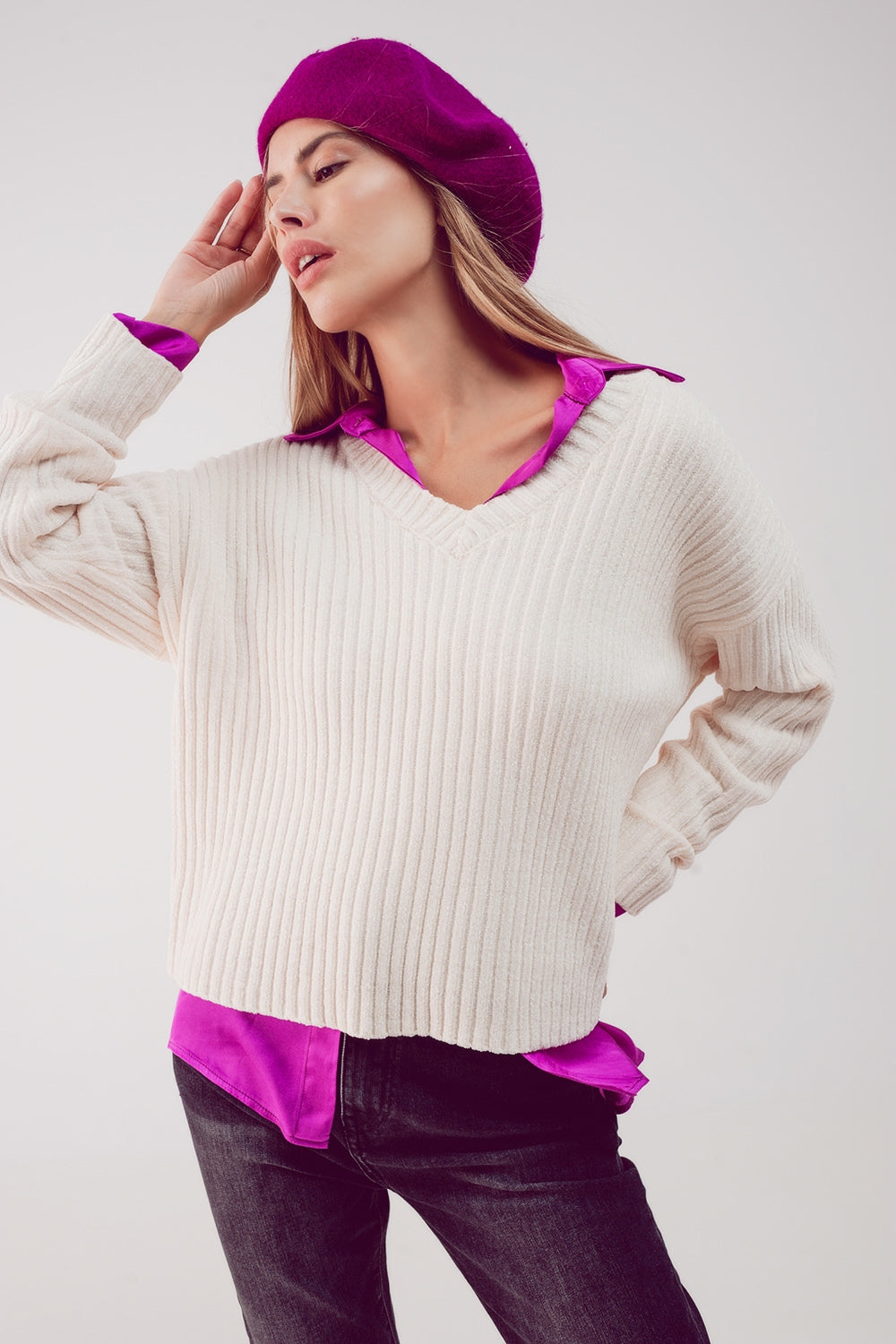 Knitted chenille jumper in cream - Jumpers