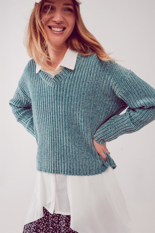 Knitted chenille jumper in green - Jumpers