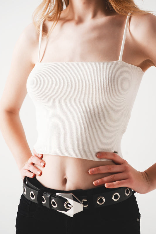 Knitted clean ribbed tank top in cream - Jumpers