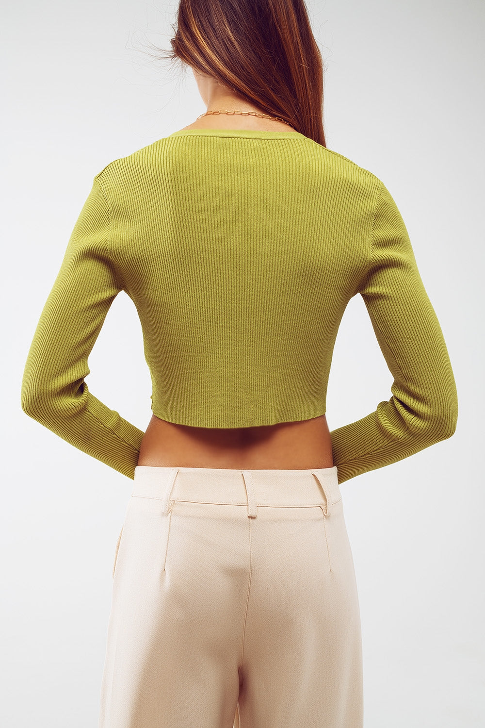 Knitted Cropped Cardigan in Green - Cardigans
