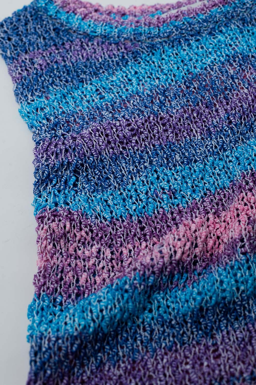 Knitted Dark Multicolor Sleeveless Sweater With Stripes and Crew Neckline - Jumpers