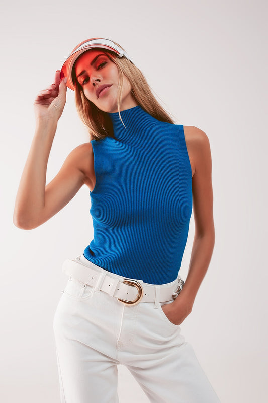 Knitted high neck top in blue - Jumpers