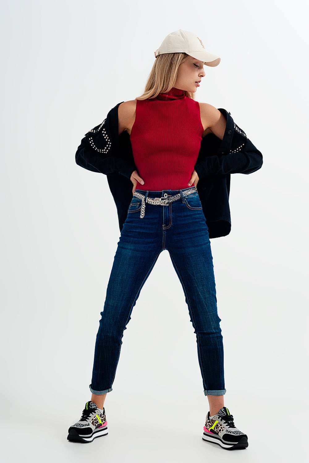 Knitted high neck top in red - Jumpers